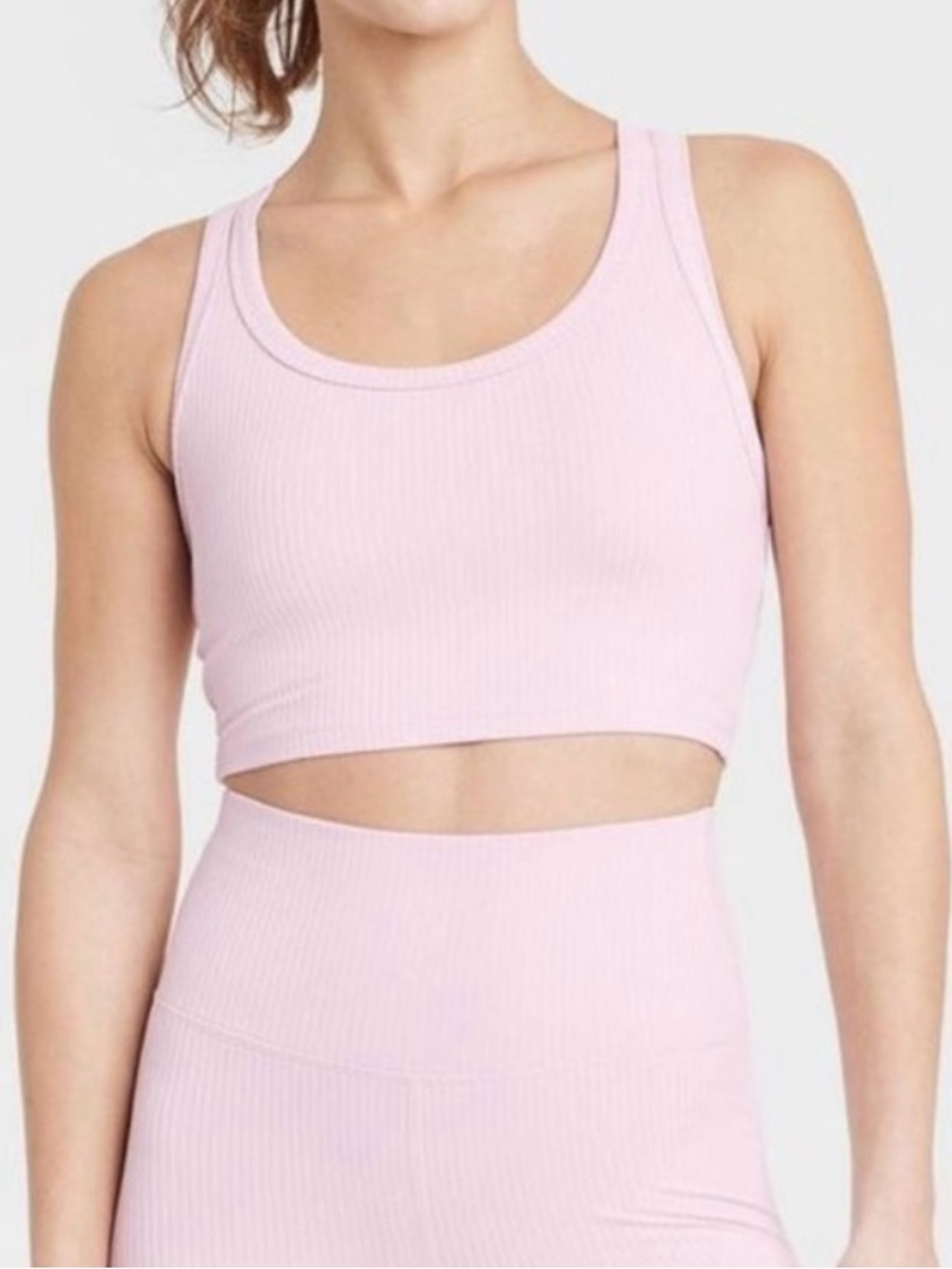 NWT Light Pink Women's Light Support Rib Racerback Longline Sports Bra - Picture 11 of 12
